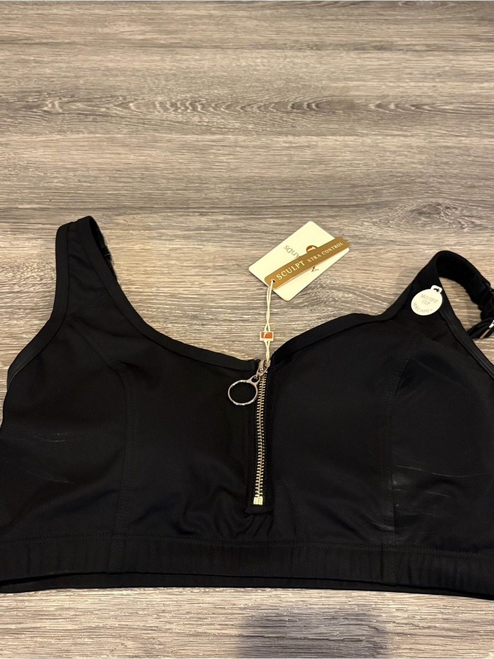 Artesands Extra Control Active Control Black Zip-Front Sculpt Bikini Top Size 10